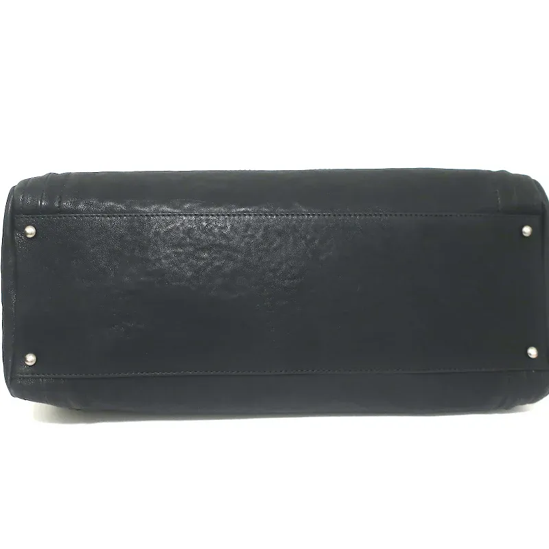 Modern Chain East West Tote Black Leather Large Shoulder Bag