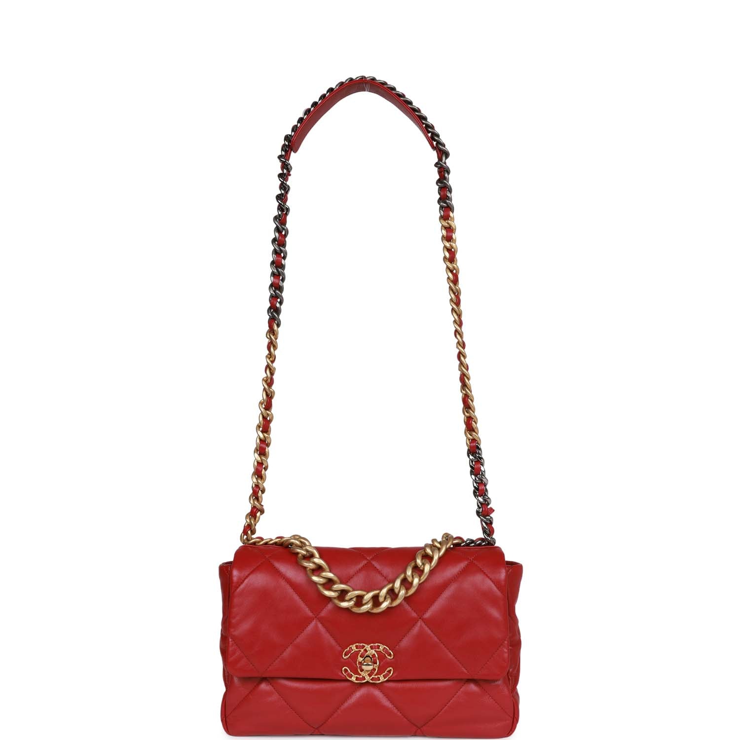 Medium 19 Flap Bag Red Calfskin Mixed Hardware