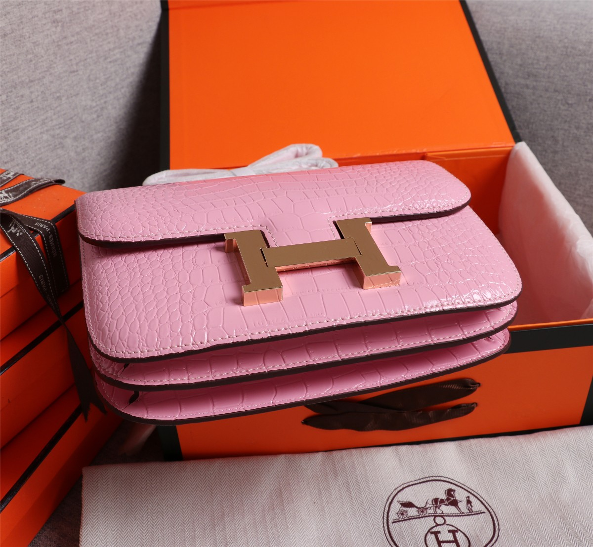 Constance 23 bag Pink Crocodile Leather