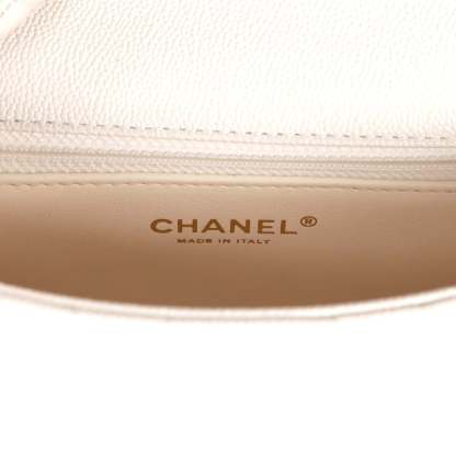 Large Single Flap White Caviar Leather Antique Gold Hardware