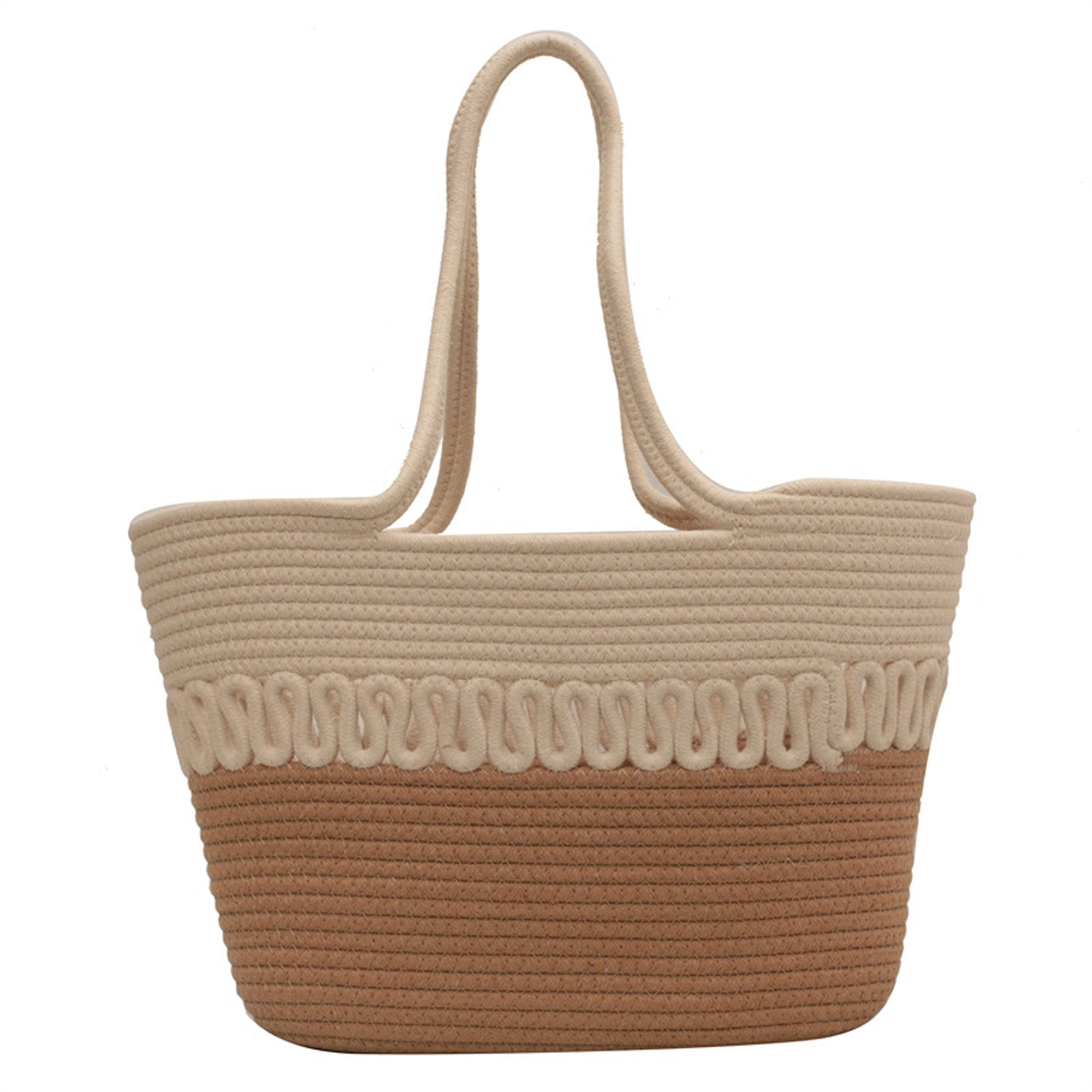 Women Crochet Shoulder Bag, Contrast Color/Dot Straw Woven Tote Bag for Daily Life, Beach, Travel, Outing