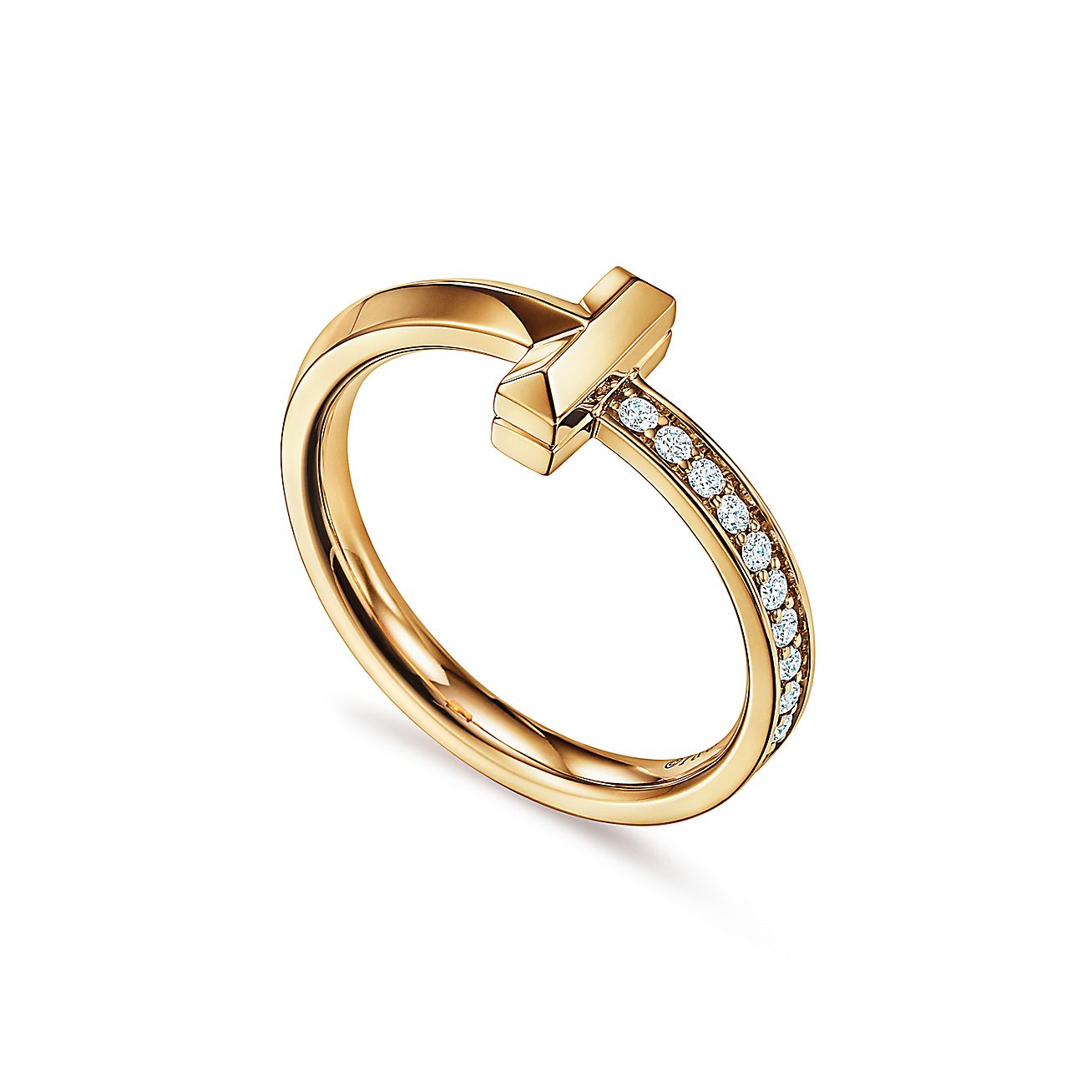 T T1 Ring in Yellow Gold with Diamonds, 2.5 mm Wide