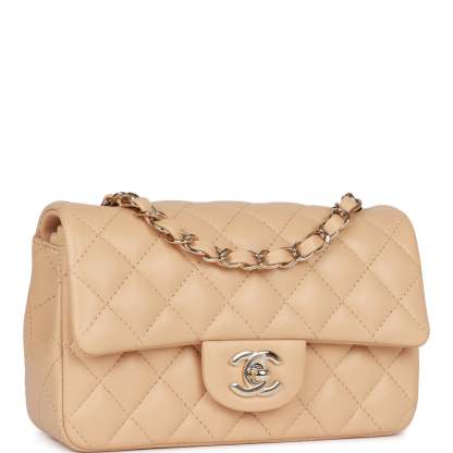 Mini Rectangular Flap Bag Beige Lambskin Light Gold Hardware