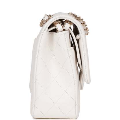 Medium Classic Double Flap Bag White Caviar Light Gold Hardware