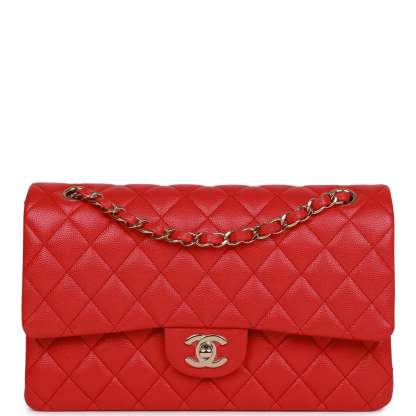 Medium Classic Double Flap Bag Red Caviar Light Gold Hardware