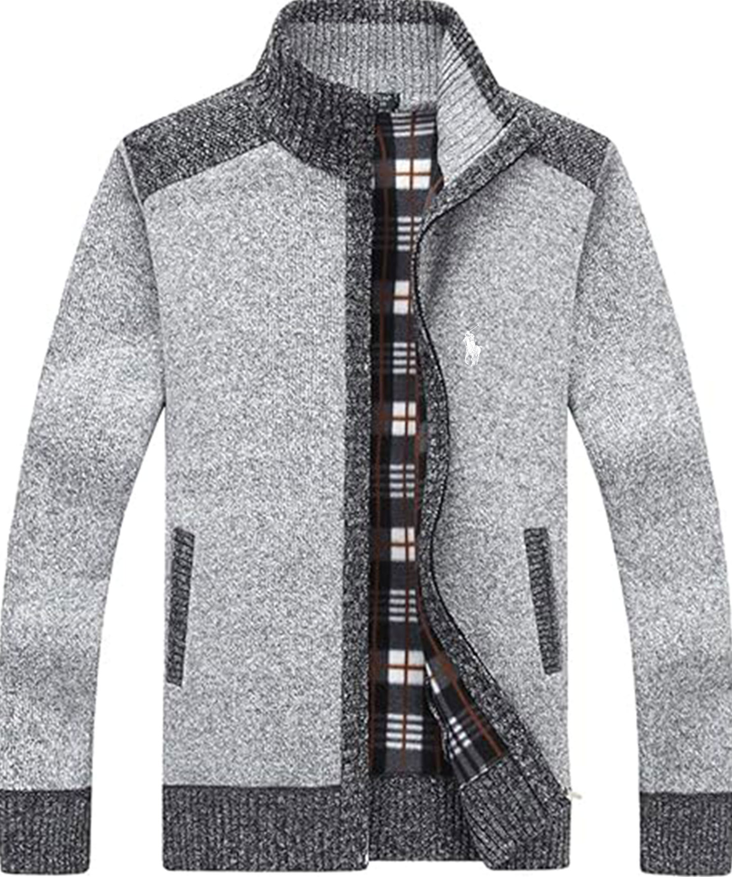 Men's Shawl Collar Cardigans Slim Fit Button Cable Knit Black Sweater Pockets