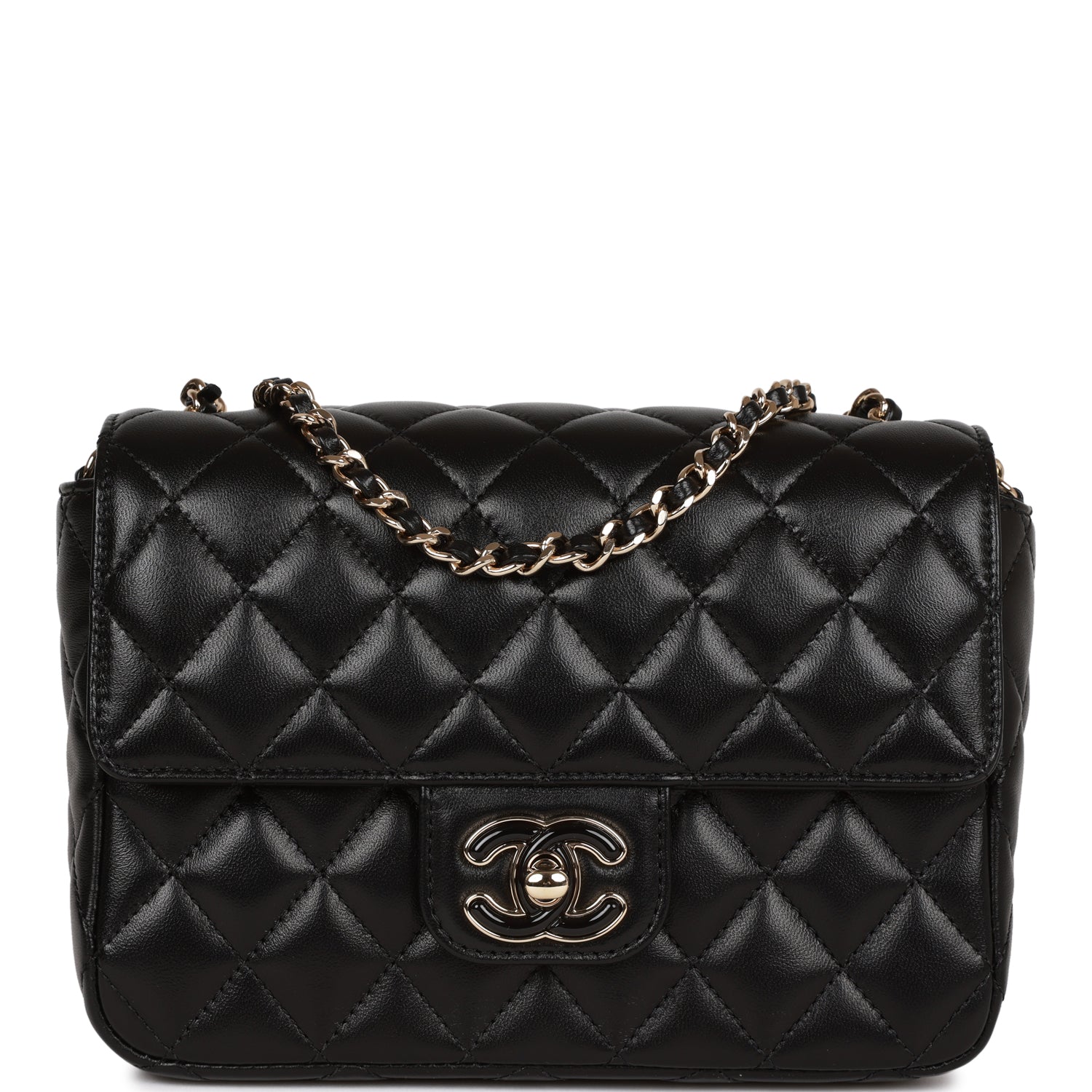 Candy Heart Mini Flap Bag Black Lambskin Enamel and Light Gold Hardware