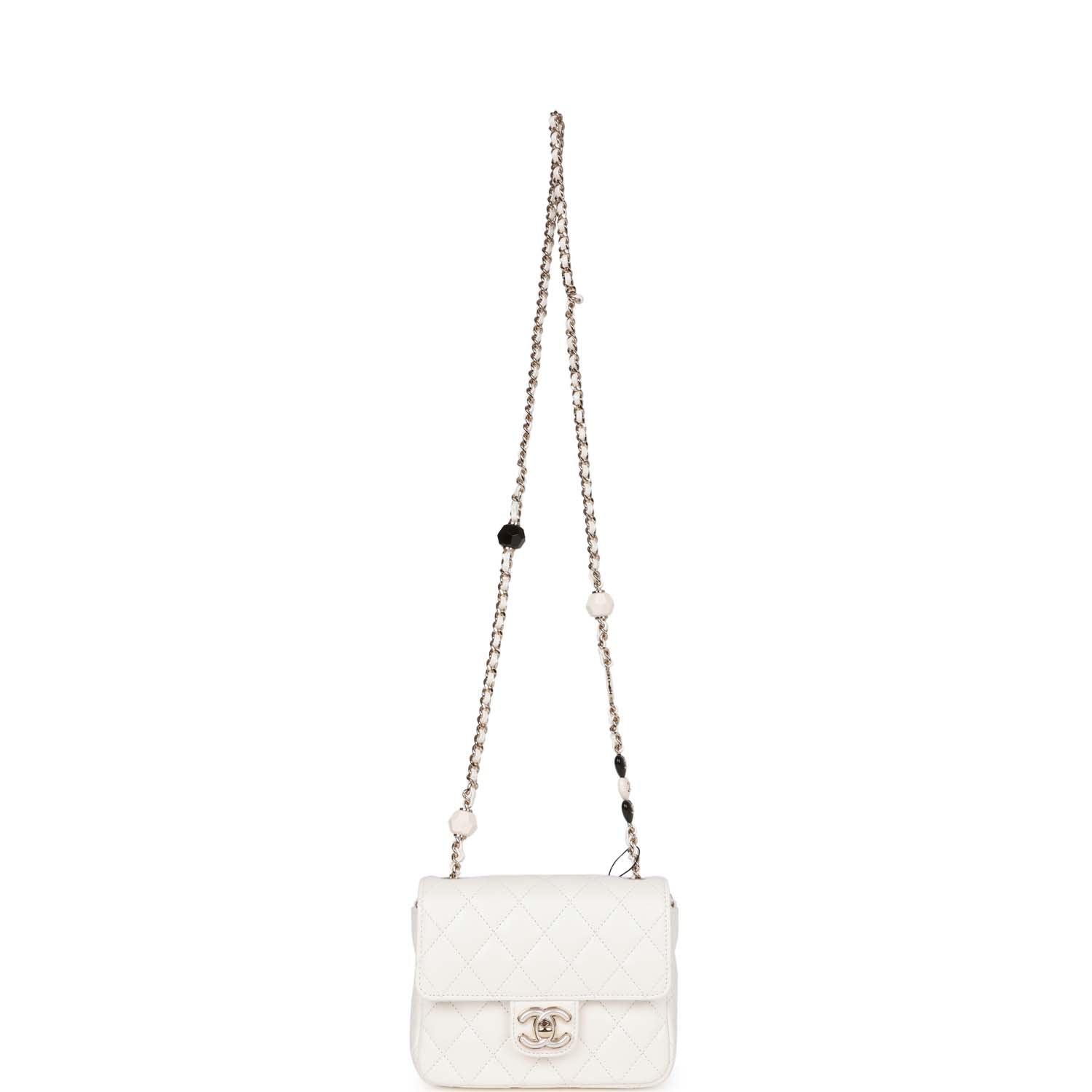Sweet Mini Square Flap Bag White Lambskin Light Gold Hardware