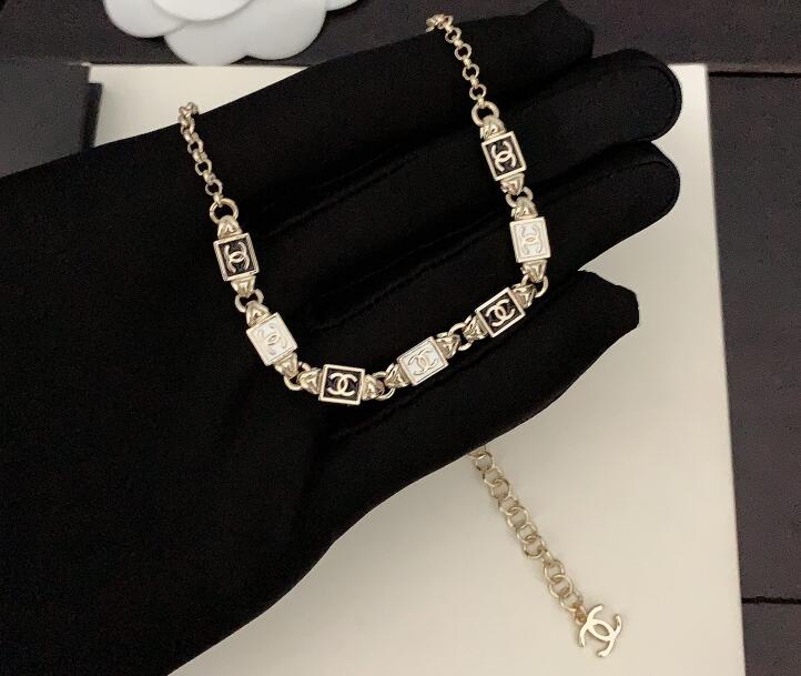 Black and white square necklace