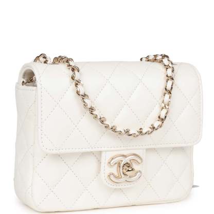 Sweet Mini Square Flap Bag White Lambskin Light Gold Hardware