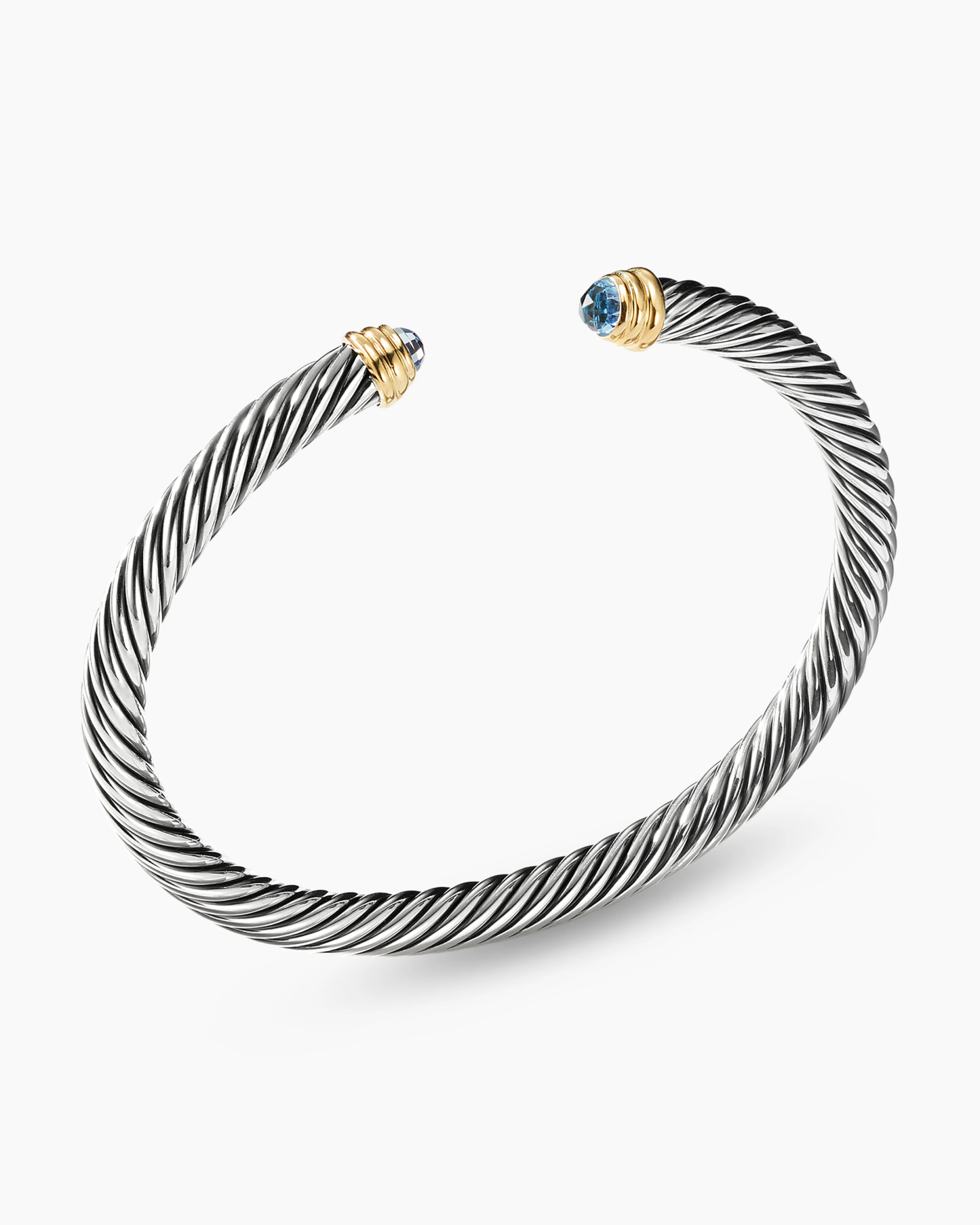 Classic Cable Bracelet Sterling Silver with 14K Yellow Gold and Blue Topaz, 5mm