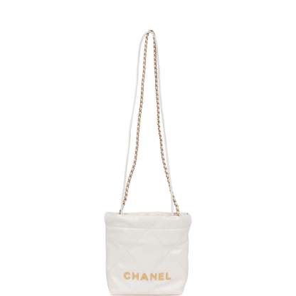 Mini 22 Bag White Calfskin Gold Hardware