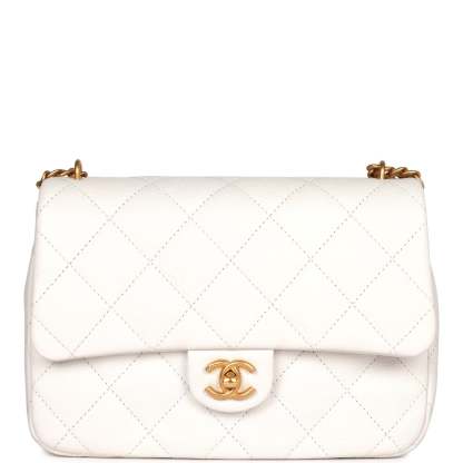 Large Single Flap White Caviar Leather Antique Gold Hardware