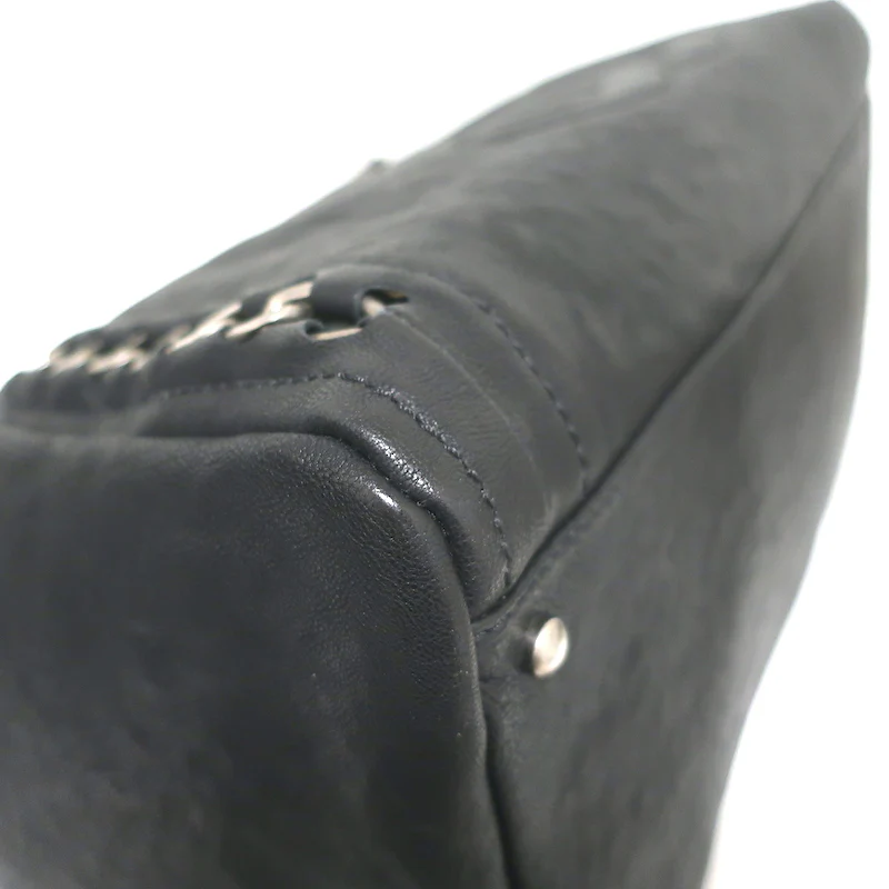 Modern Chain East West Tote Black Leather Large Shoulder Bag