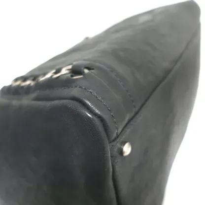 Modern Chain East West Tote Black Leather Large Shoulder Bag