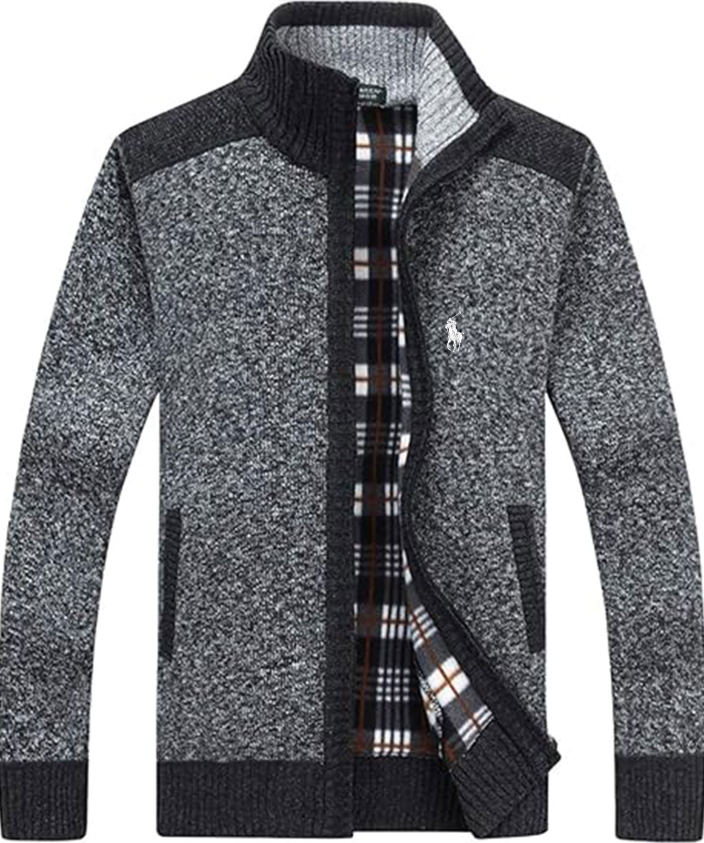 Men's Shawl Collar Cardigans Slim Fit Button Cable Knit Black Sweater Pockets