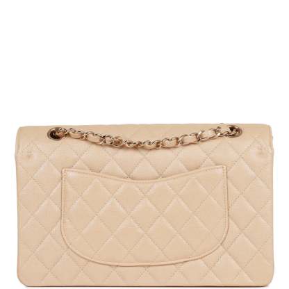Medium Classic Double Flap Bag Beige Iridescent Caviar Light Gold Hardware