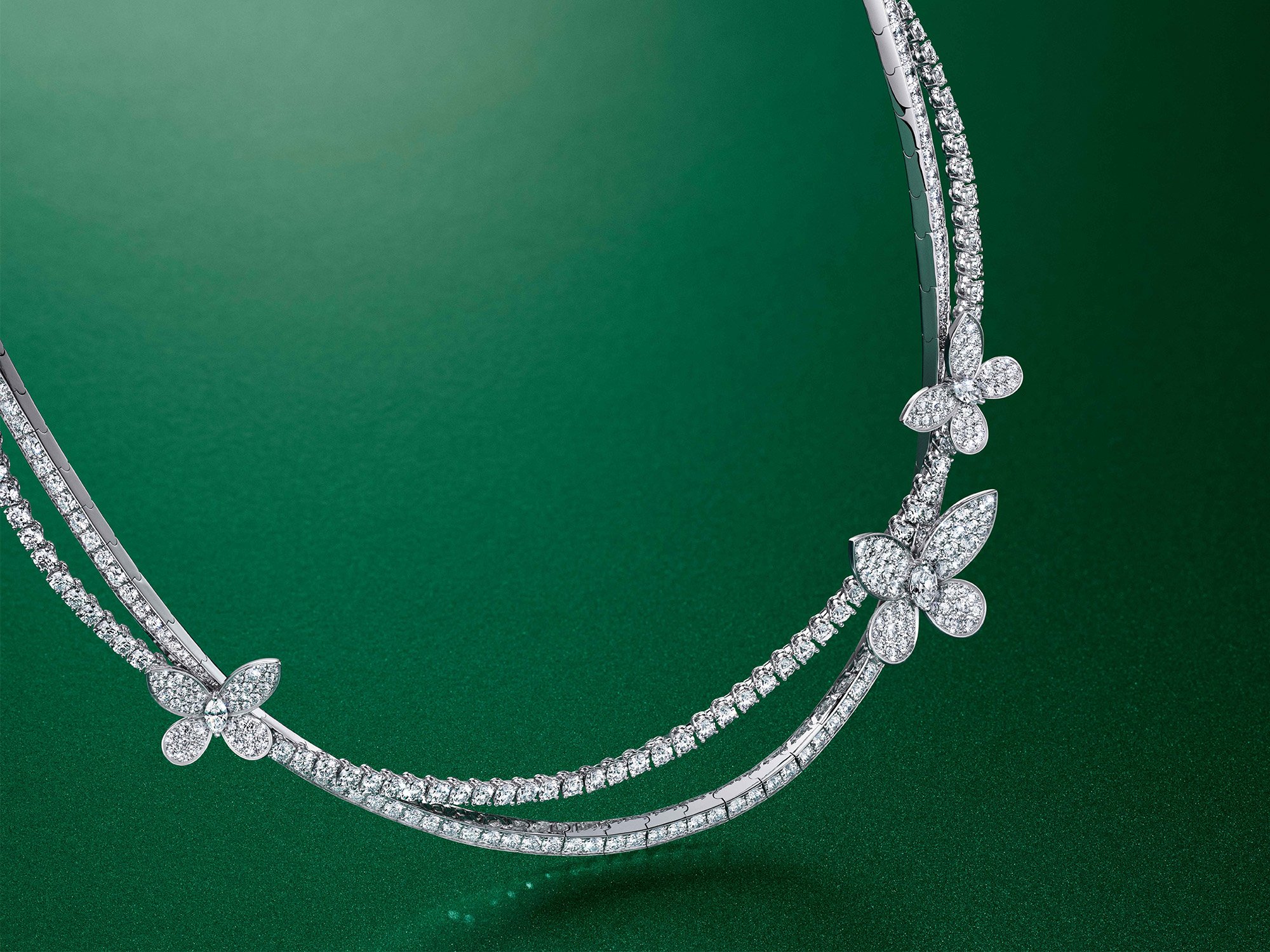 Grthtaff Pavé Butterfly Diamond Mini Pendant, Pavé Butterfly Diamond Mini Stud Earrings and Pavé Butterfly Diamond Mini Ring WHITE GOLD.