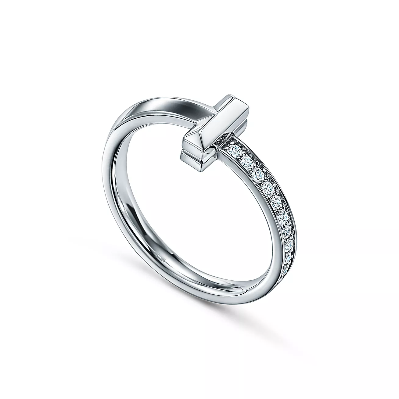 T T1 Ring in White Gold with Diamonds, 2.5 mm Wide