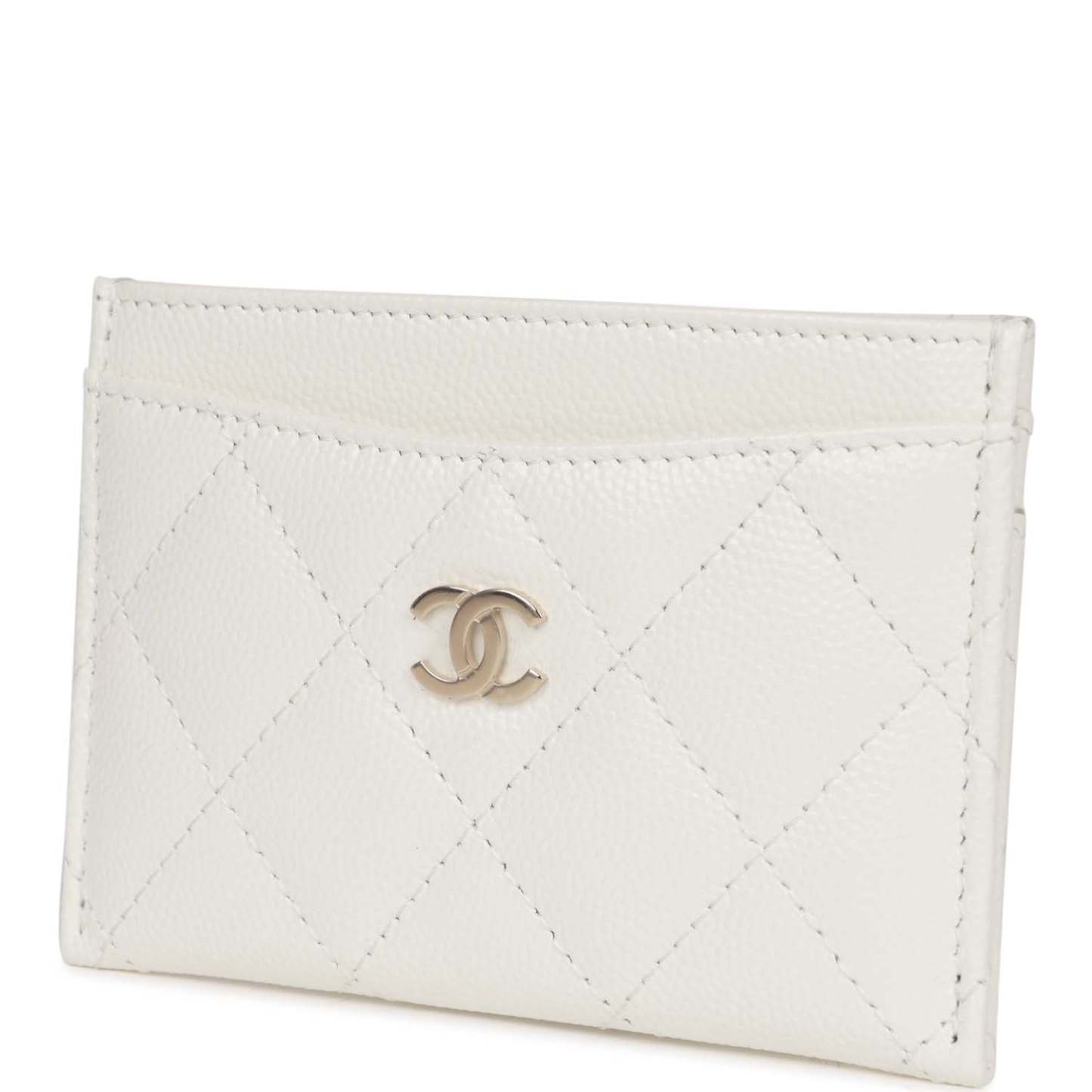 Card Holder Wallet White Caviar Light Gold Hardware