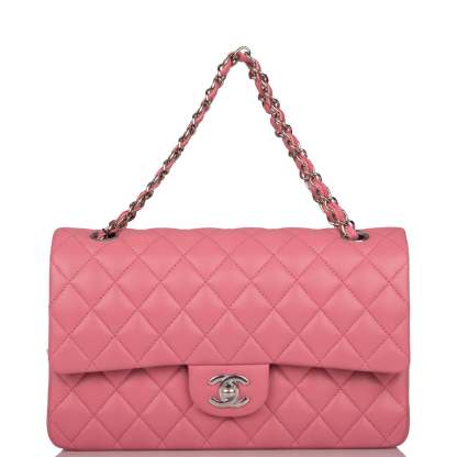 Medium Classic Double Flap Bag Rose Quilted Lambskin Silver Hardware