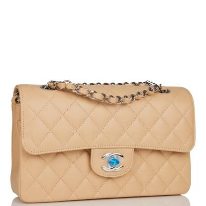 Small Classic Double Flap Bag Beige Caviar Silver Hardware