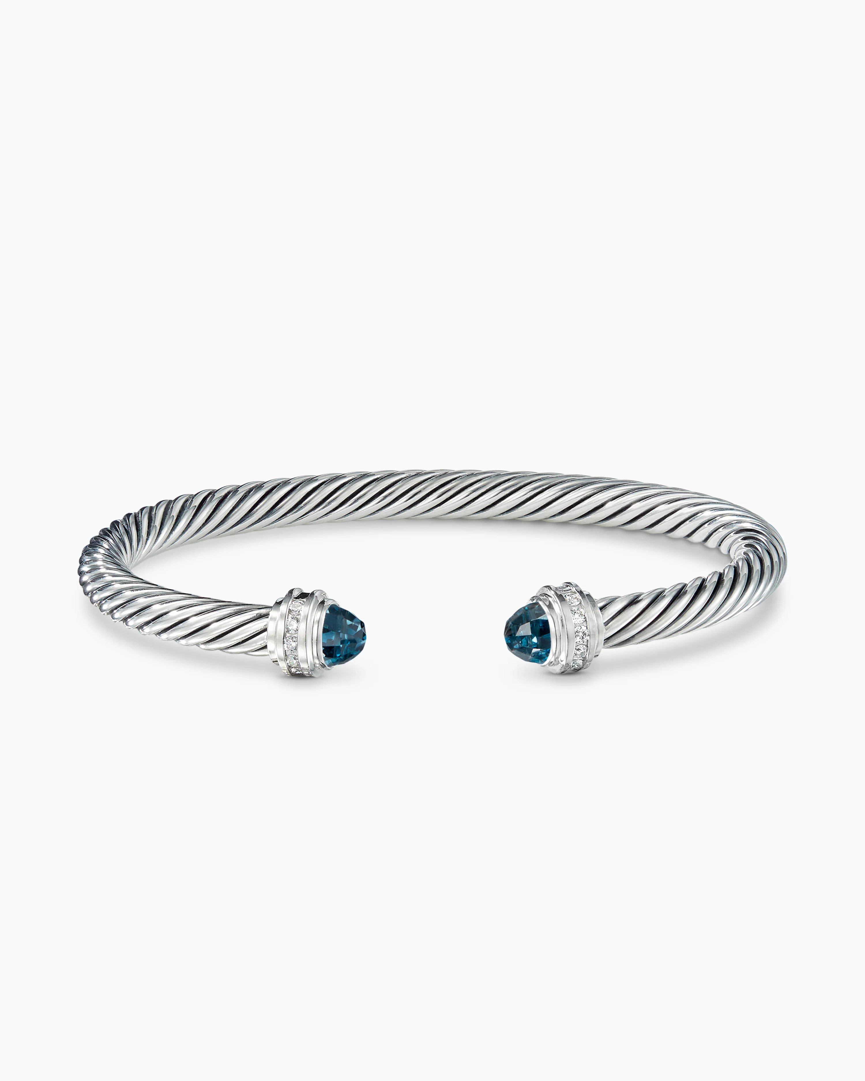 Classic Cable Bracelet Sterling Silver with Hampton Blue Topaz and Diamonds, 5mm