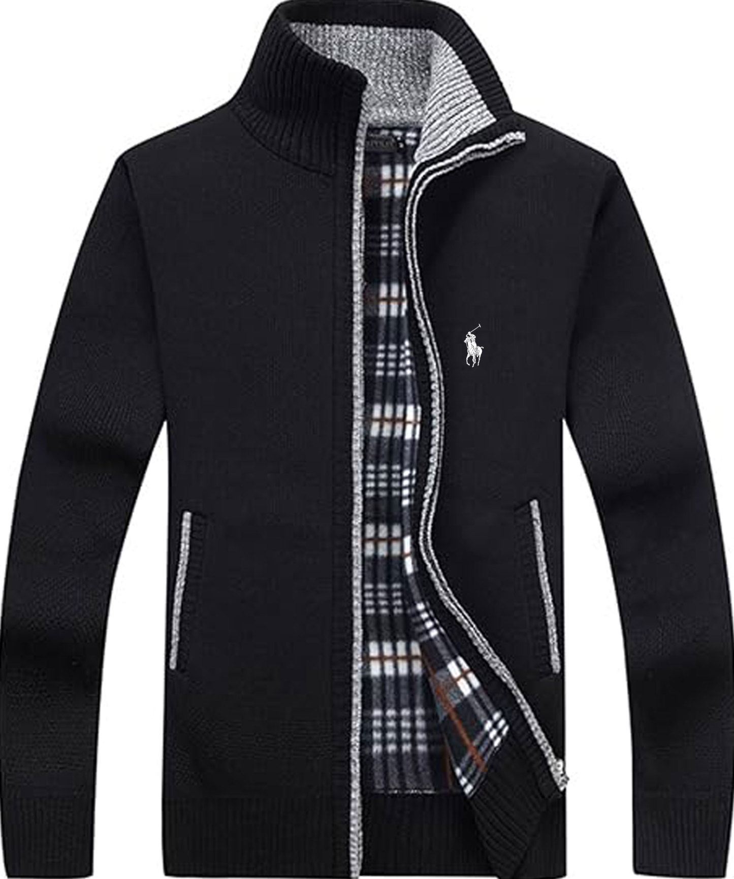 Men's Shawl Collar Cardigans Slim Fit Button Cable Knit Black Sweater Pockets