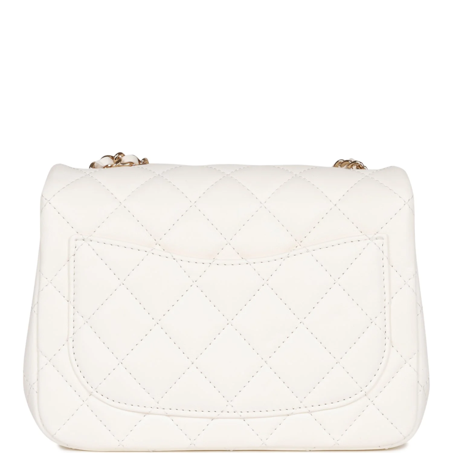 Pearl Crush Mini Square Flap Bag White Lambskin Light Gold Hardware