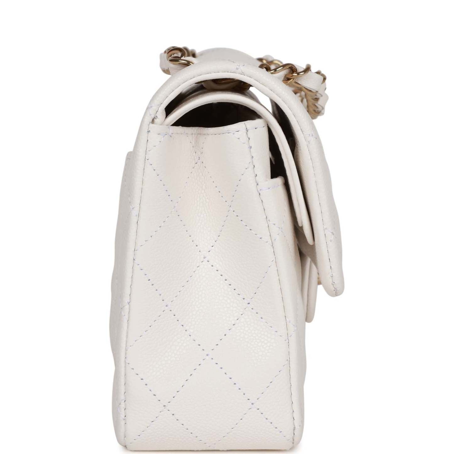 Small Classic Double Flap Bag White Caviar Light Gold Hardware