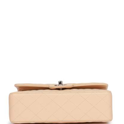 Small Classic Double Flap Beige Lambskin Silver Hardware