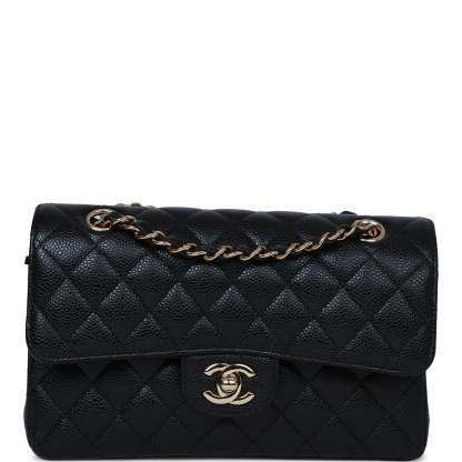 Small Classic Double Flap Bag Black Caviar Gold Hardware