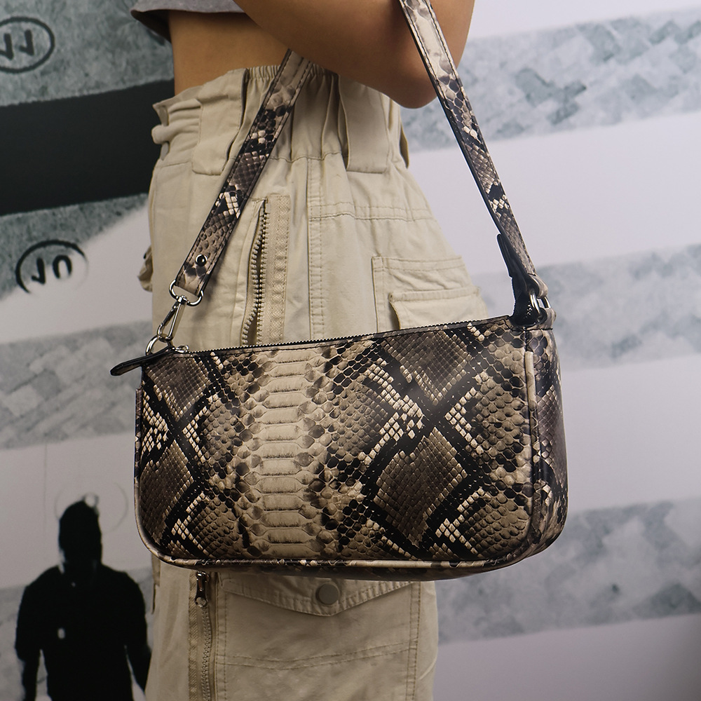 Soft leather snake print shoulder underarm bag