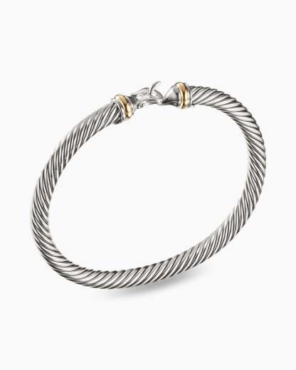Buckle Classic Cable Bracelet Sterling Silver with 18K Yellow Gold, 5mm