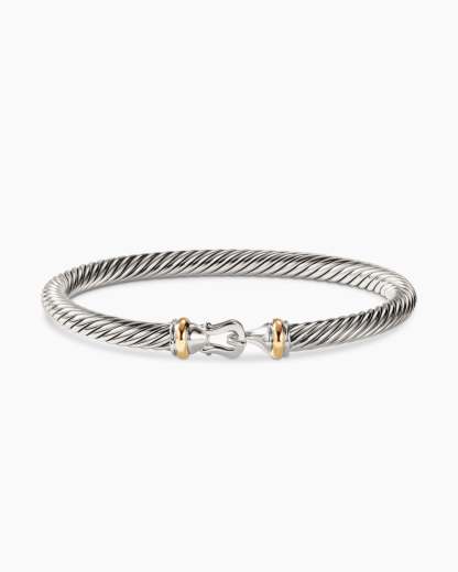 Buckle Classic Cable Bracelet Sterling Silver with 18K Yellow Gold, 5mm
