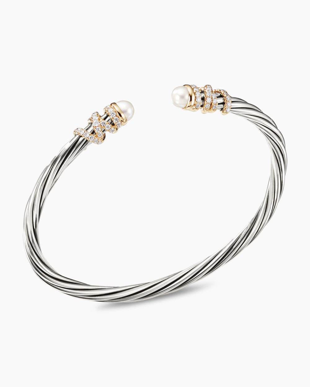 Helena Bracelet Sterling Silver with 18K Yellow Gold, Pearls and Diamonds, 4mm