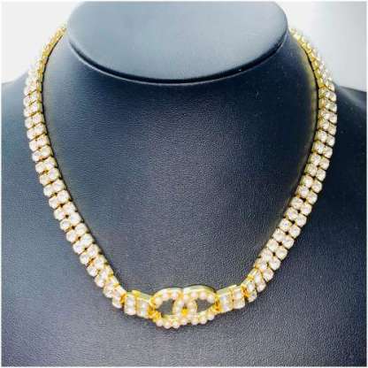 [Copy]Authentic Heavy Gilt Necklace CC Logo set with Seed Pearls and Crystals
