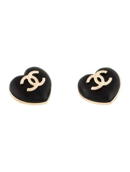 2022 Leather Heart CC Stud Earrings