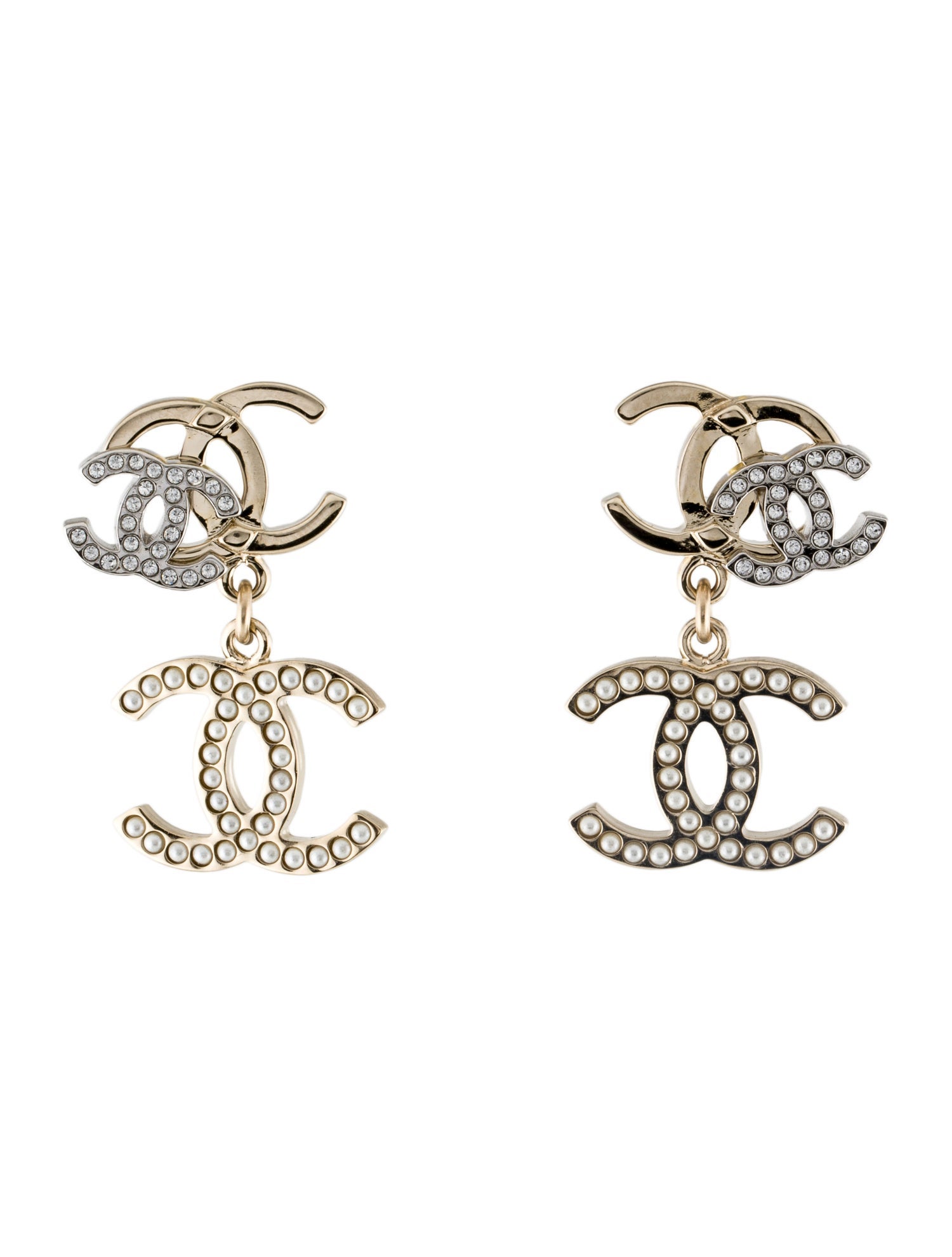 2022 Faux Pearl & Strass CC Drop Earrings