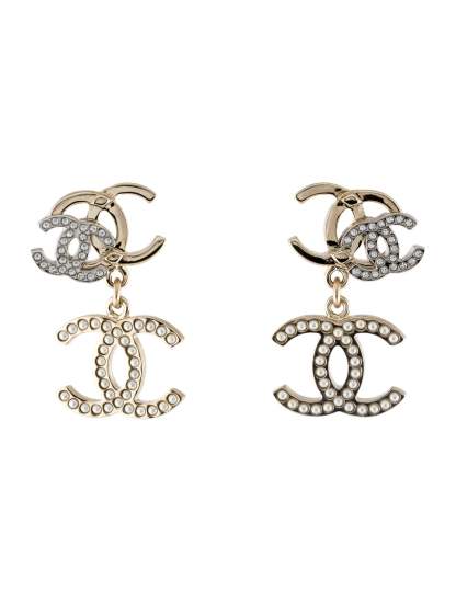 2022 Faux Pearl & Strass CC Drop Earrings