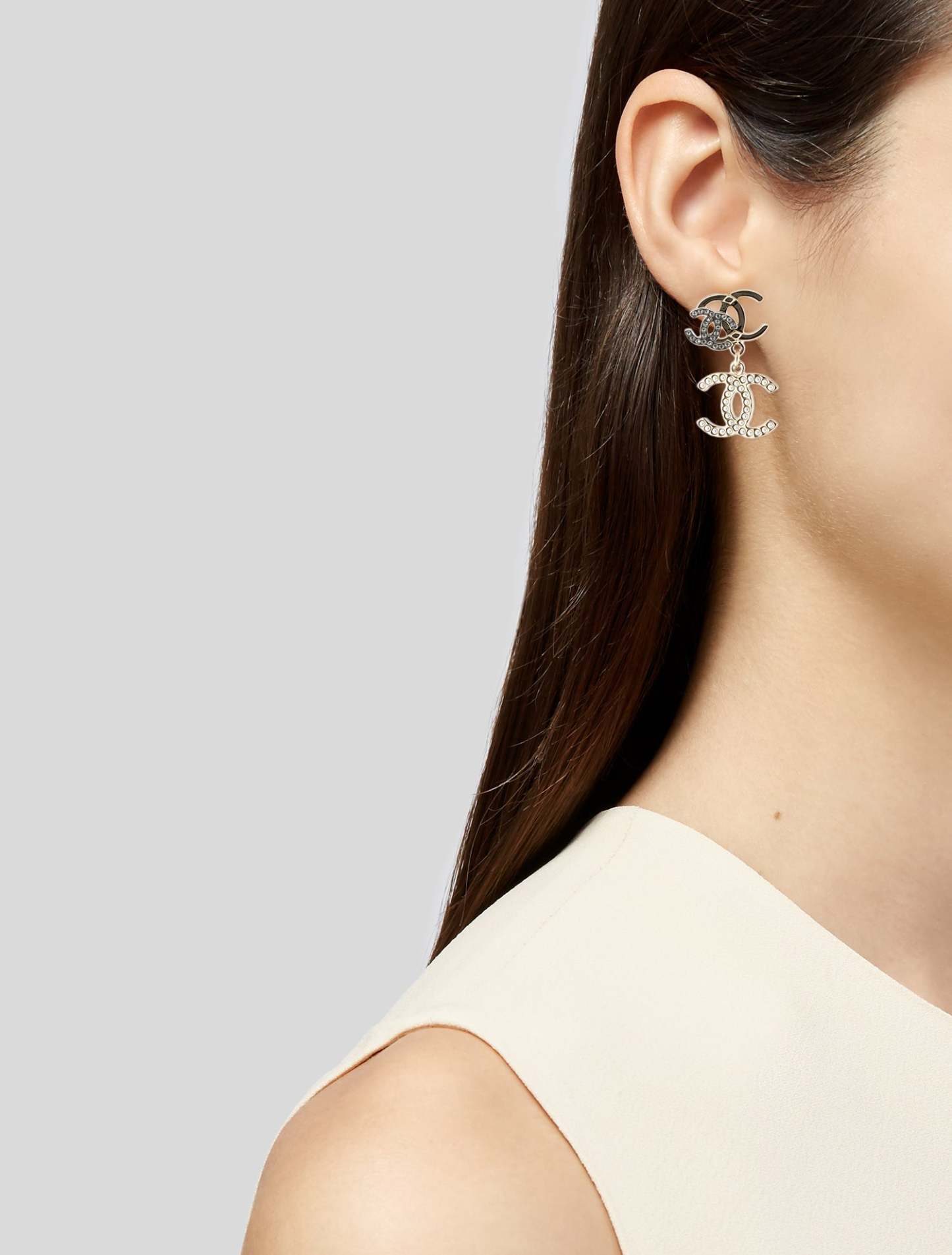 2022 Faux Pearl & Strass CC Drop Earrings