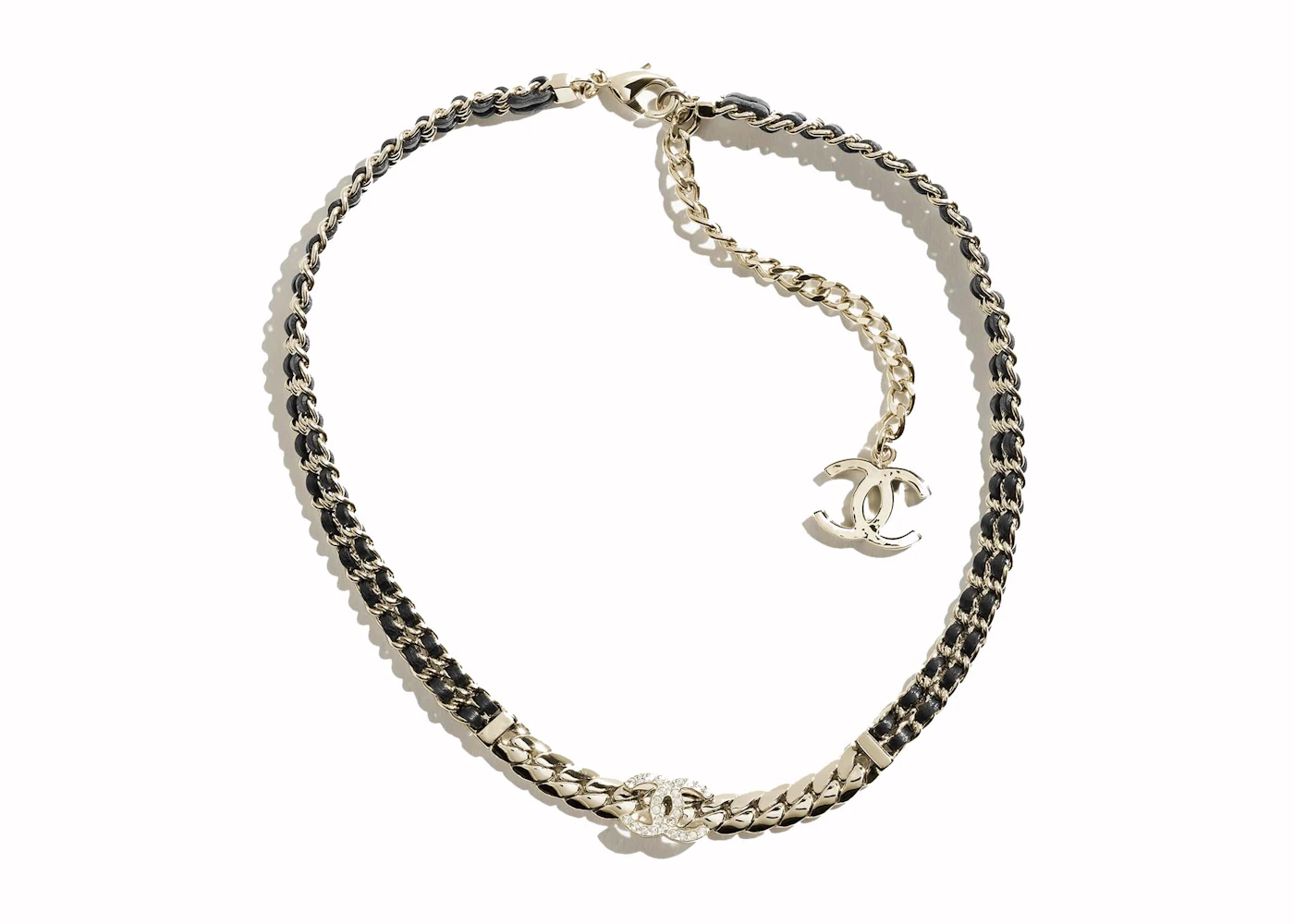 Double C Necklace Gold/Black/Crystal