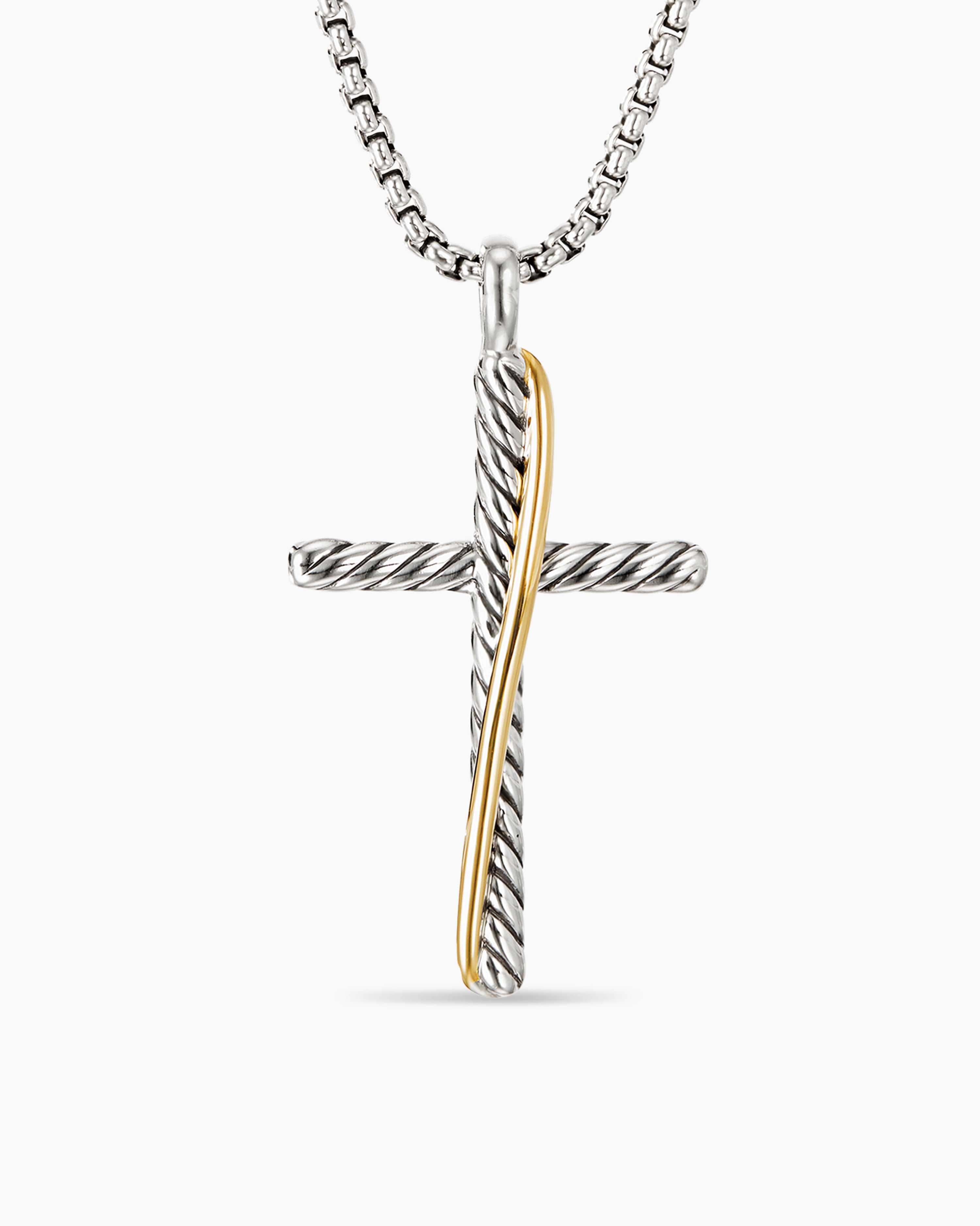 Crossover Cross Necklace Sterling Silver with 18K Yellow Gold, 35.6mm