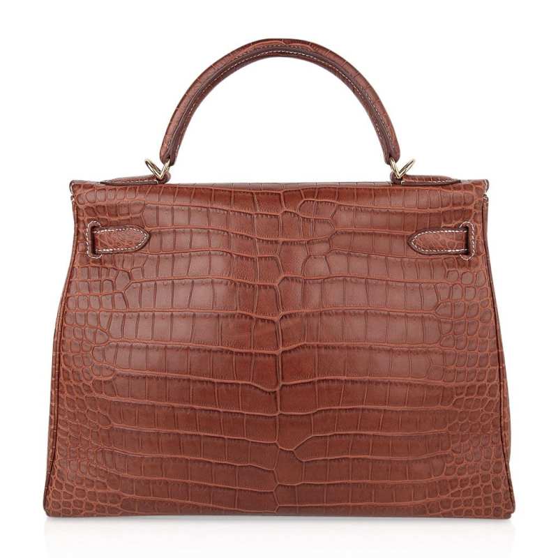 Kelly 32 Bag Matte Fauve Barenia Porosus Crocodile with Gold Hardware