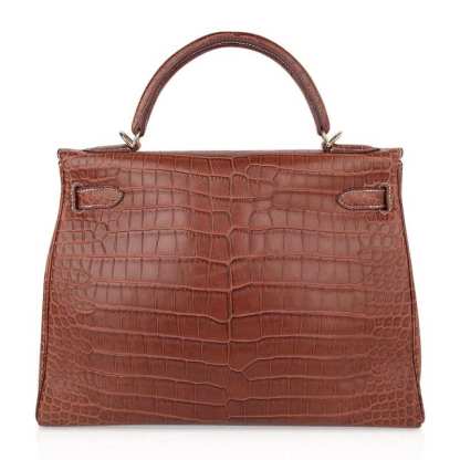 Kelly 32 Bag Matte Fauve Barenia Porosus Crocodile with Gold Hardware