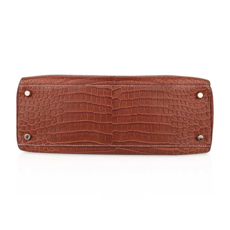 Kelly 32 Bag Matte Fauve Barenia Porosus Crocodile with Gold Hardware