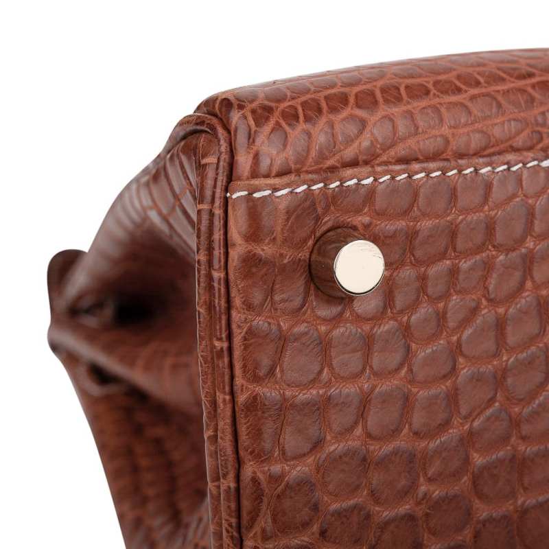 Kelly 32 Bag Matte Fauve Barenia Porosus Crocodile with Gold Hardware