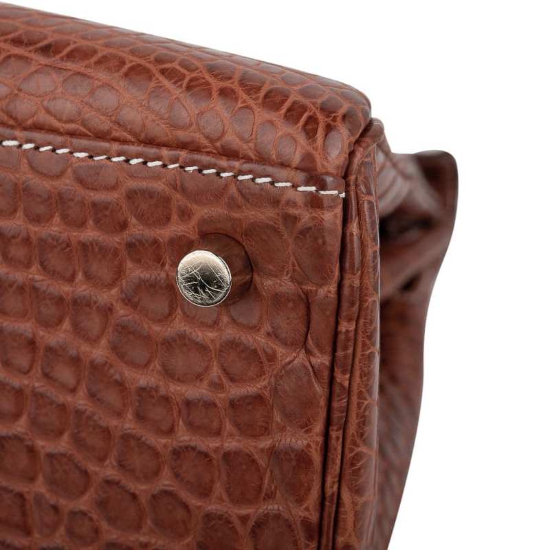 Kelly 32 Bag Matte Fauve Barenia Porosus Crocodile with Gold Hardware