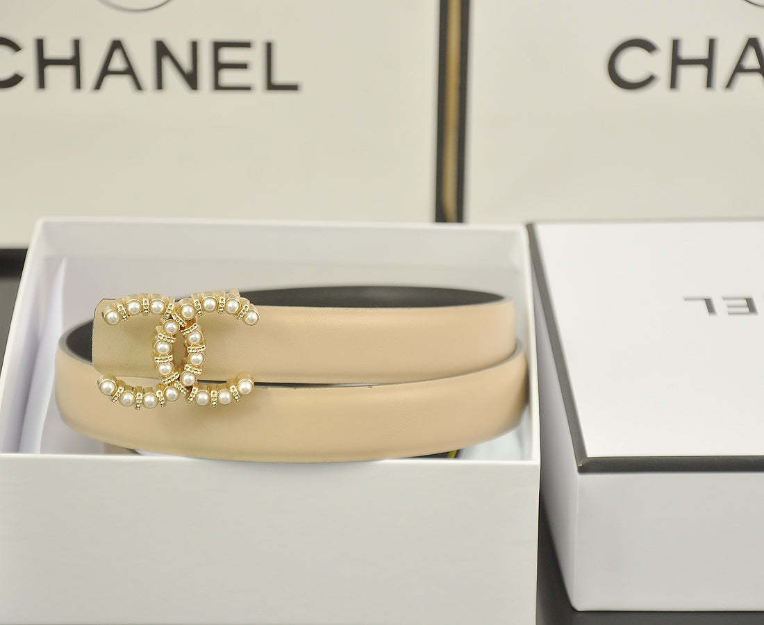 6 color luxury double C pearl rhinestone belt