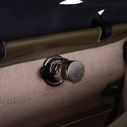 Herbag Zip 31 Bag Retourne Khaki Berline & Black Leather with Palladium Hardware